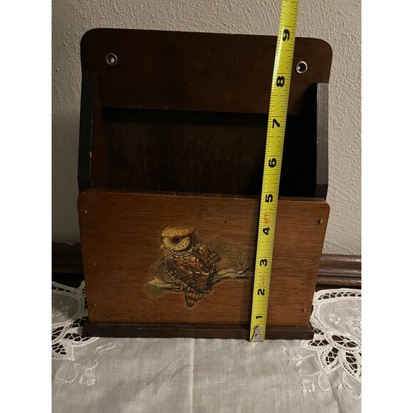 Vintage Wooden Wall Box Napkin Holder with Owl - Picture 3 of 4